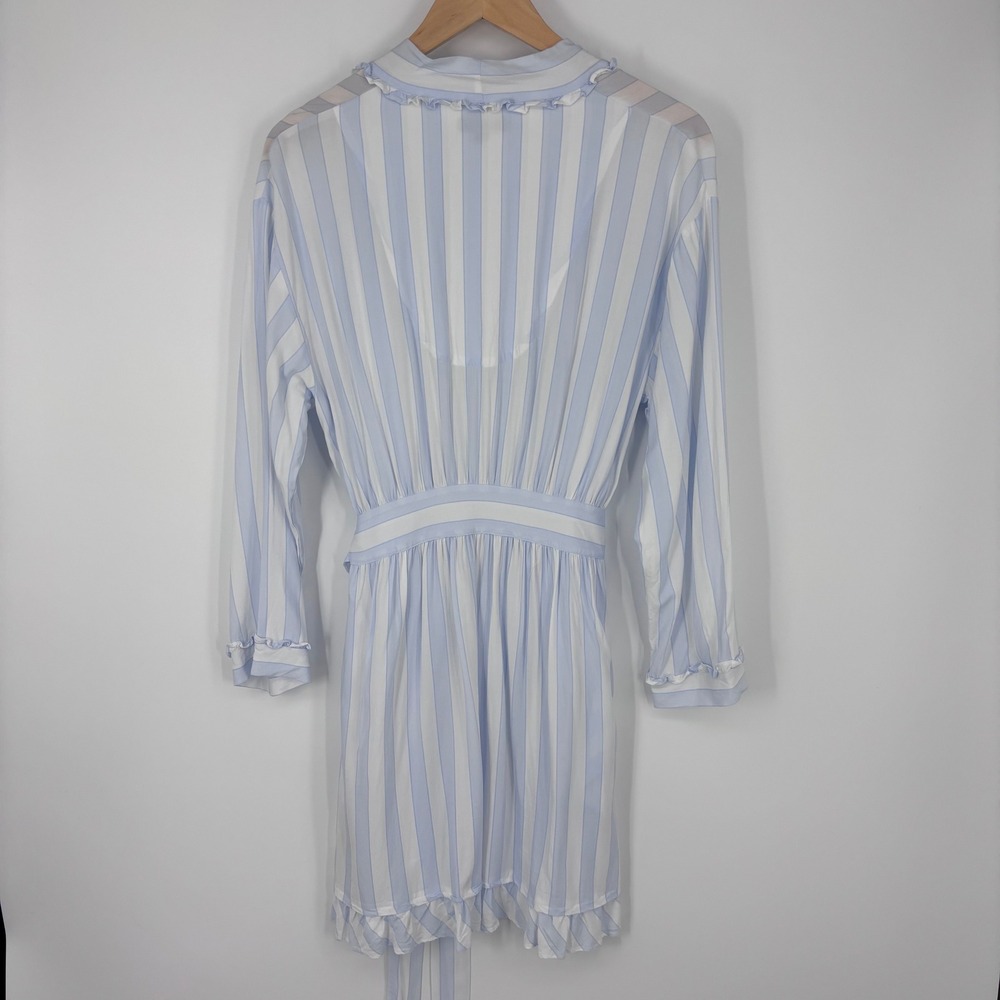Eileen West Robe Womens S/M‎ Blue White Striped Ruffle Rayon Traditional Sleep - Picture 7 of 8